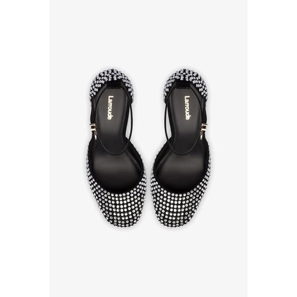 Larroude Ari Rhinestone Anklestrap Platform Pumps - 8 - Black - Picture 3 of 4